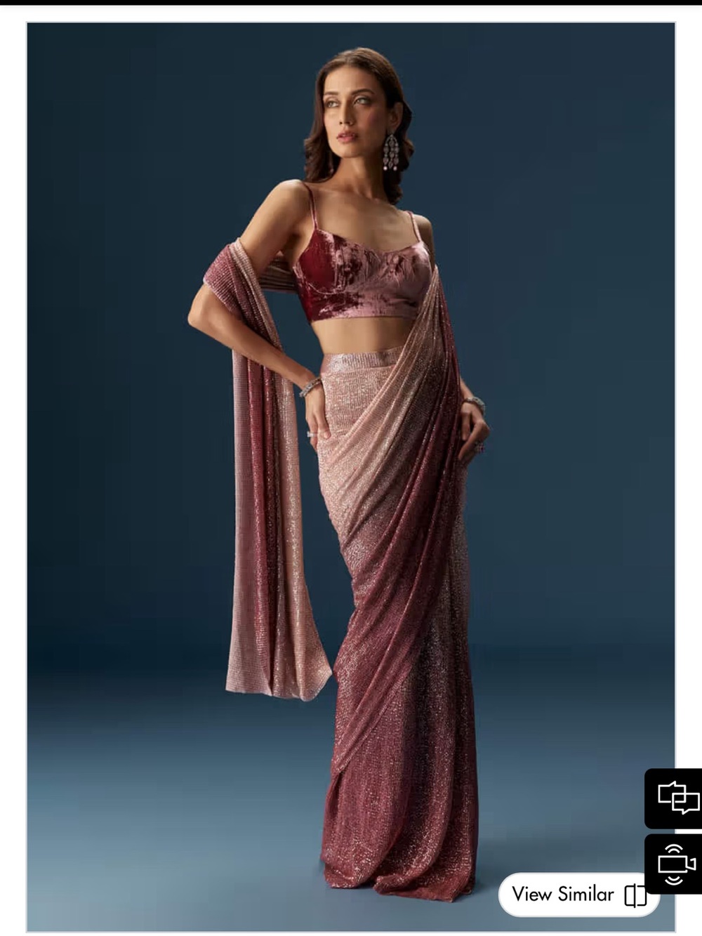 Elegant Rose-Mauve Glitter Saree with Velvet Blouse